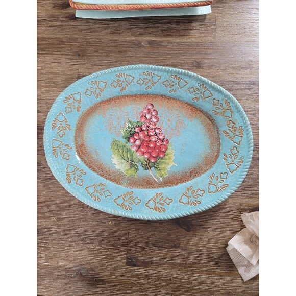 Susan Winget Rustic Grape Oval 16" Ceramic Certified International Platter - Picture 1 of 4